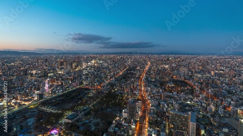 Time lapse video of Greater Osaka cityscape at magic hour (60fps)