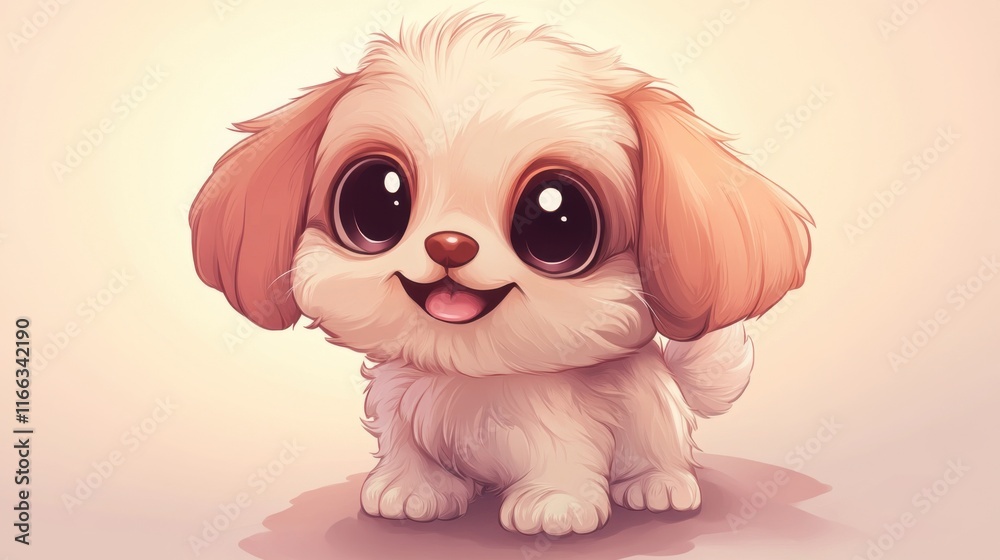 Fototapeta premium Adorable Cartoon Shih Tzu Puppy with Big Eyes and Happy Expression Digital Art Illustration