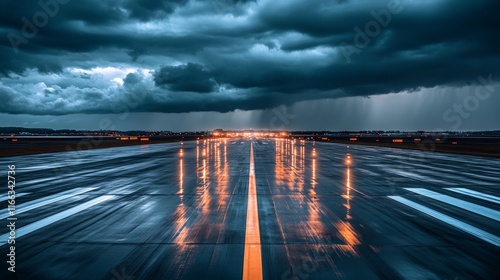 Moody Runway Reflections Under Dramatic Rainy Sky