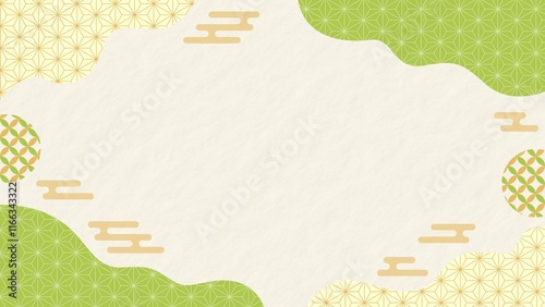 和風背景 幾何学模様 02 チラシ・Web・動画背景素材16:9サイズ 黄緑 グリーン 金色 黄色