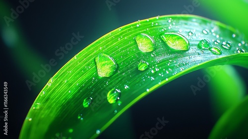 A macro shot of a single leaf with water droplets clinging to its surface, showcasing the intricate details of nature's design. Ideal for scientific, educational, and artistic endeavors.