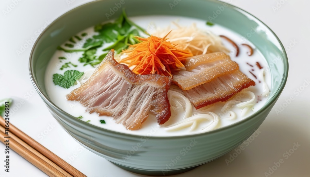 Silky Noodles with Pork and Fresh Herbs in a Bowl for a Delicious Vietnamese Dish Silky Noodles with Pork and Fresh Herbs in a Bowl for a Delicious Vietnamese Dish