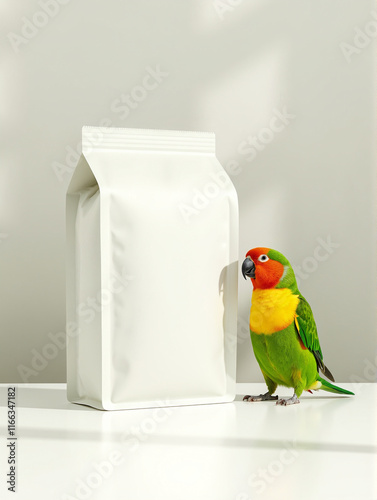 Parrot Food Bag Mockup with Realistic Packaging Design photo