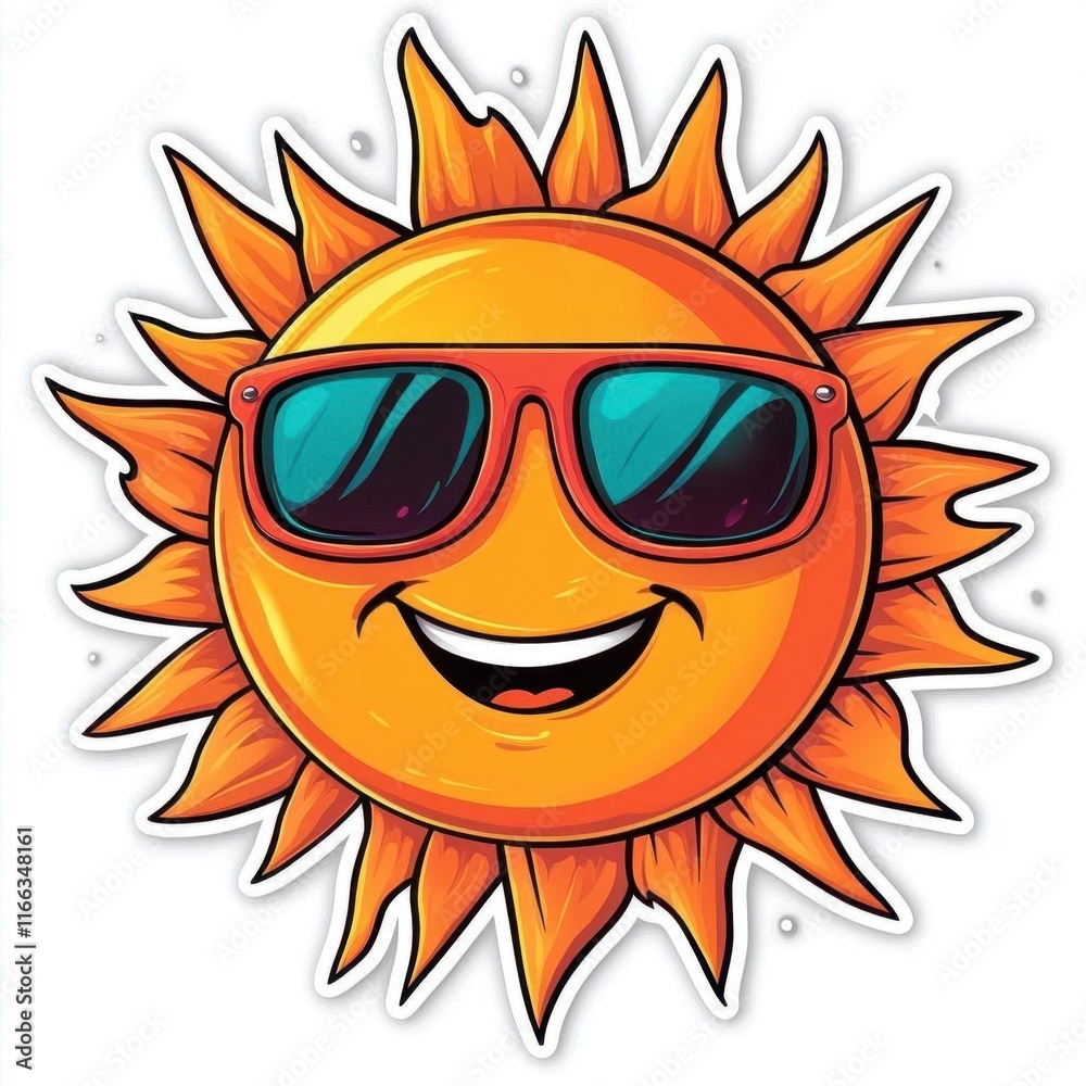 A cheerful sun wearing sunglasses, symbolizing fun and summer vibes. A cheerful sun wearing sunglasses, symbolizing fun and summer vibes.