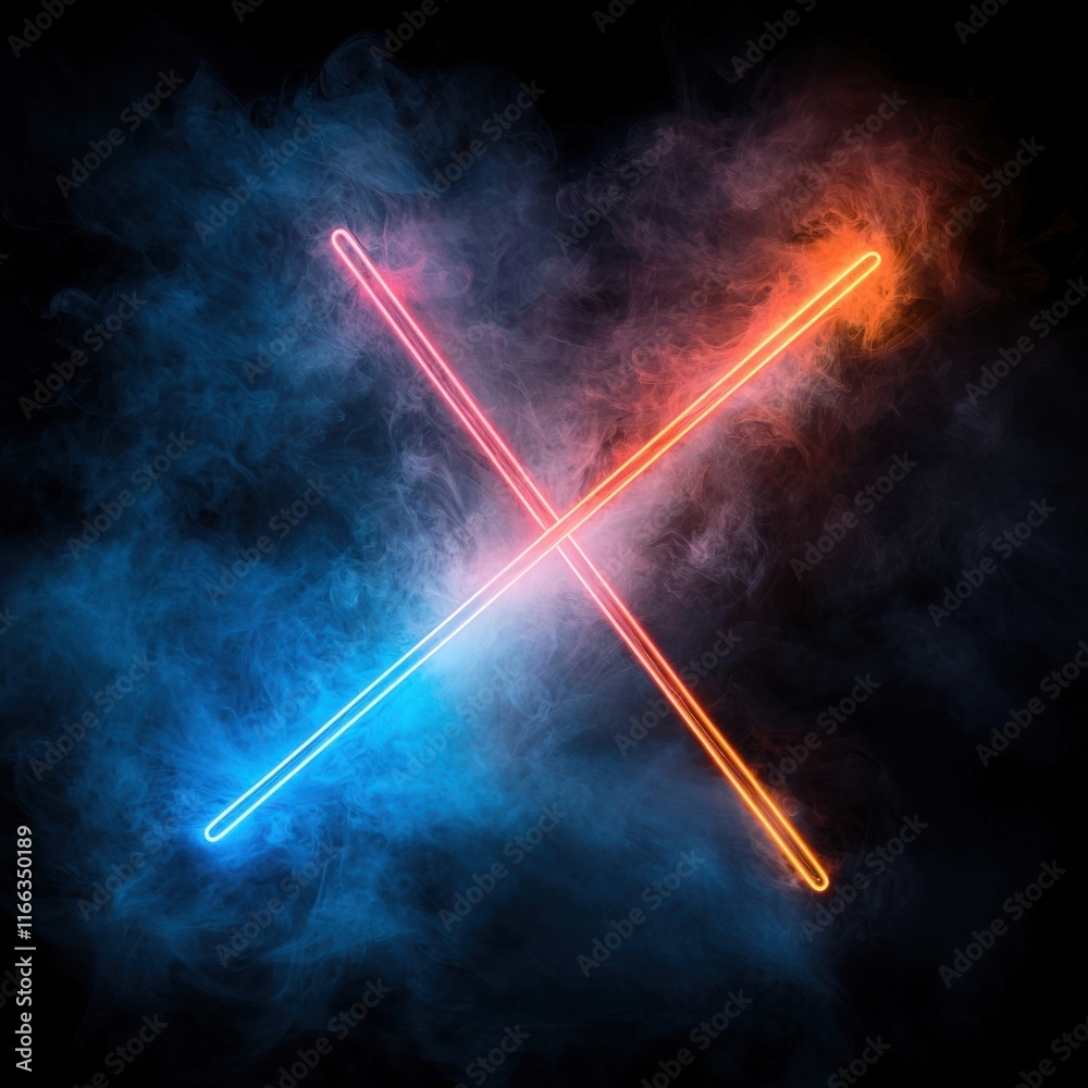 Naklejka premium Dynamic light cross pattern digital art abstract background dark environment creative concept for visual impact