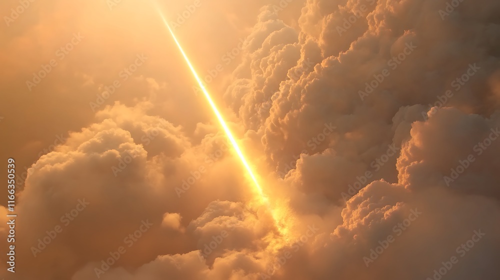 Fototapeta premium Golden Light Beam Piercing Through Cloudscape