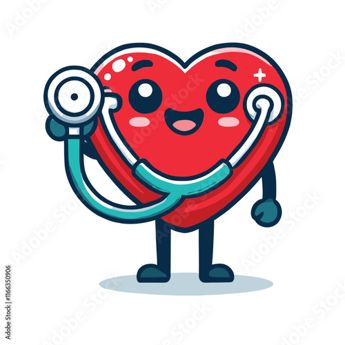 llustration of a healthy heart character holding a stethoscope