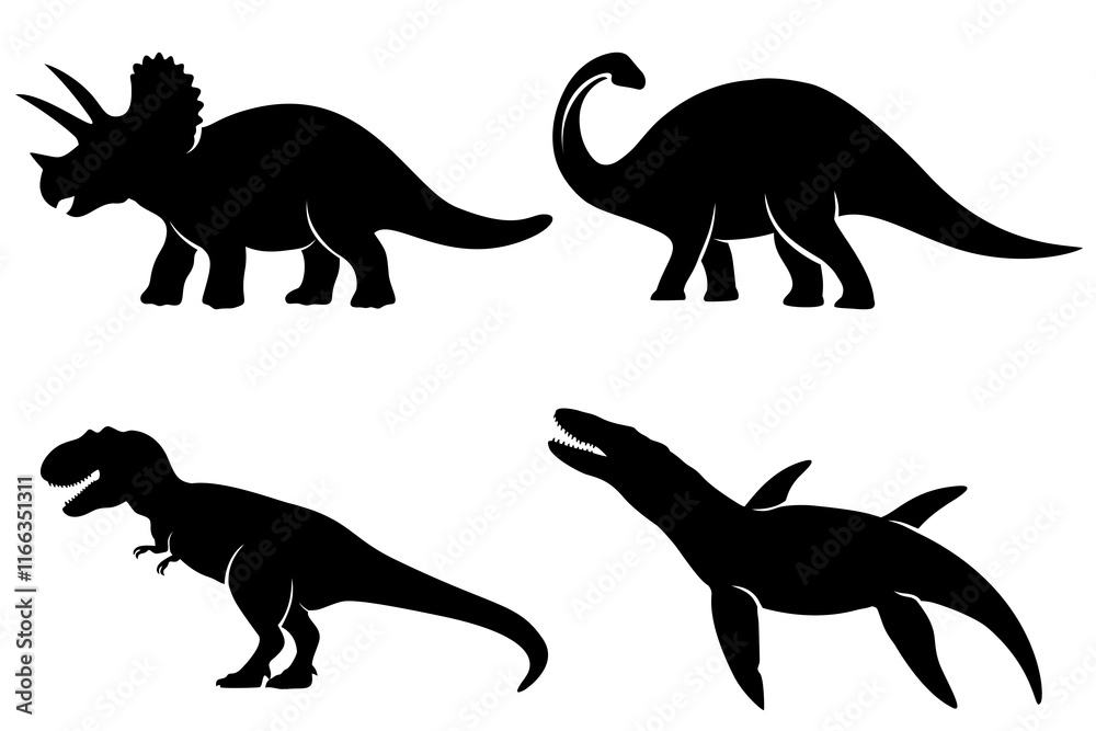 Naklejka premium Dinosaur silhouette collection illustration by hand drawn.