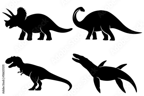 Dinosaur silhouette collection illustration by hand drawn.