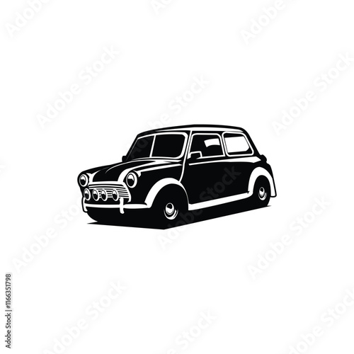 side view of morris car isolated on white background. vintage car monochrome illustration vector design. best for logo, badge, emblem, icon, sticker design. available in eps 10