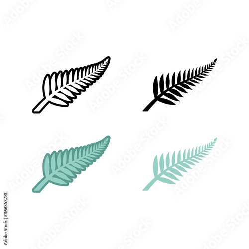 Fern icon in different style. Color, outline, solid. Leaf, logo, nz, kiwi, maori, silhouette, bird, sign, new zealand symbol concept design. Vector illustration isolated. SVG