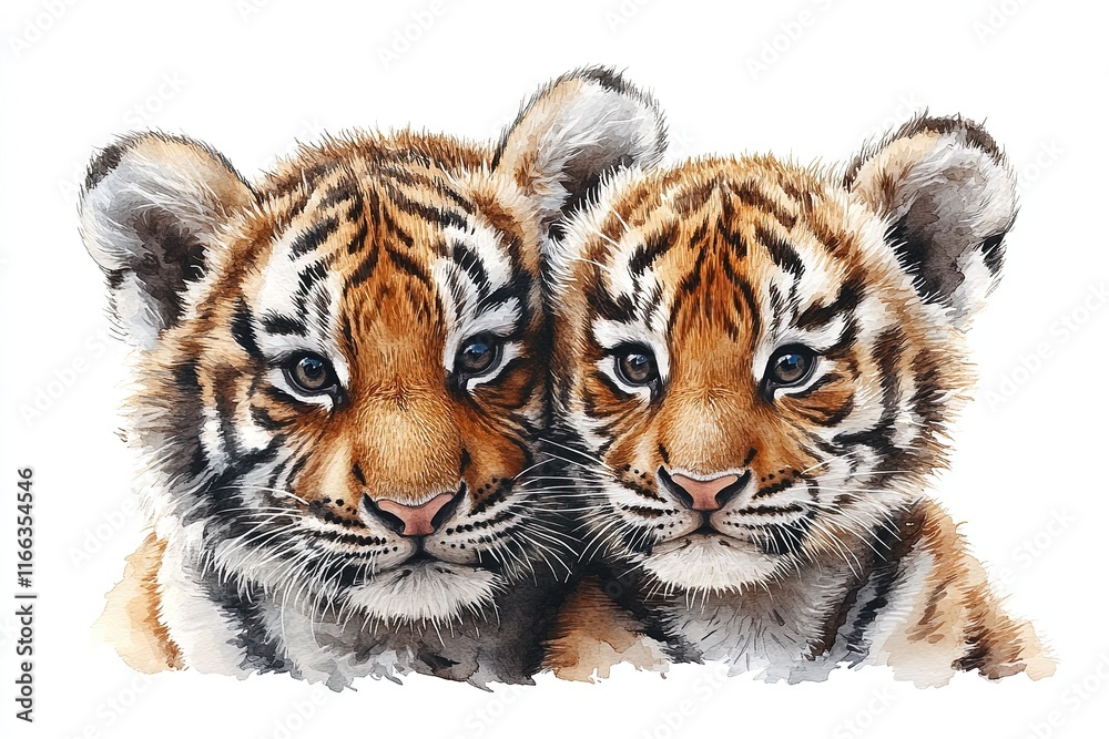 Obraz premium Two adorable tiger cubs with striking features and expressions.