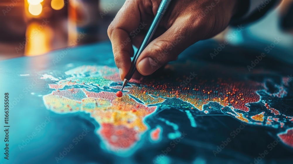 Naklejka premium Zoomed-in image of a hand crafting a mind map on sustainable practices in international business