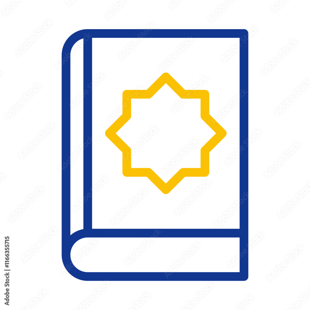 Quran book icon with star symbol. Concept of Islam, religion, and faith. Quran book icon with star symbol. Concept of Islam, religion, and faith.