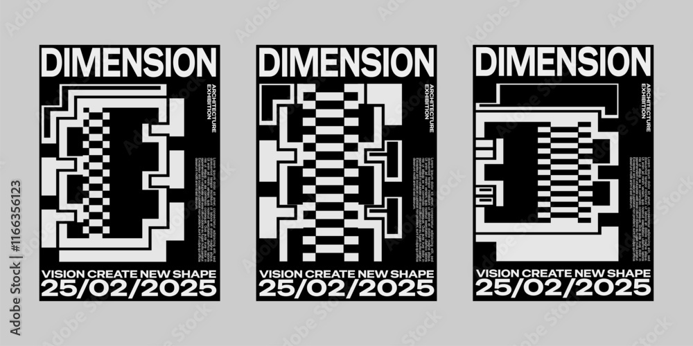 Fototapeta premium Minimal brutalism Poster Set, Cover Collection Template. Print Template for Flyer and Brochure. Event Template Vector. Streetwear Brutalism Poster Bundle. 
