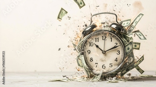 Financial urgency symbolized by a dollar bill wrapped alarm clock counting down, representing the pressure of economic challenges