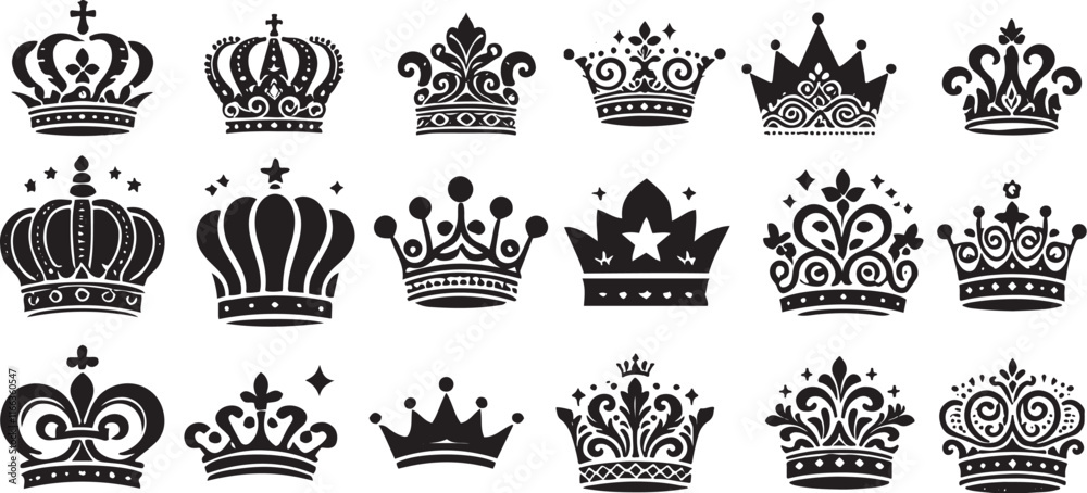 Fototapeta premium Royal Crown Silhouette Vector Set - Icon Illustration for Design Projects