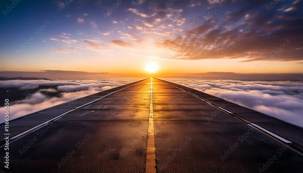 road above the clouds at sunrise