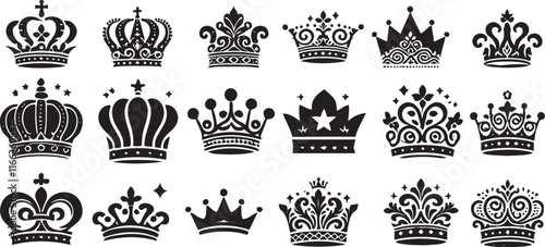 Royal Crown Silhouette Vector Set - Icon Illustration for Design Projects