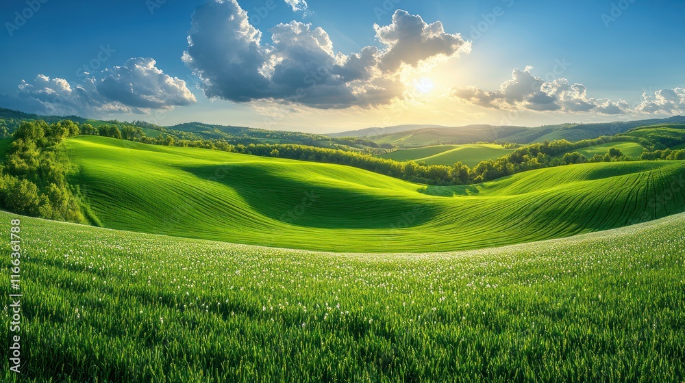 Obraz premium Serene Sunset over Rolling Green Hills