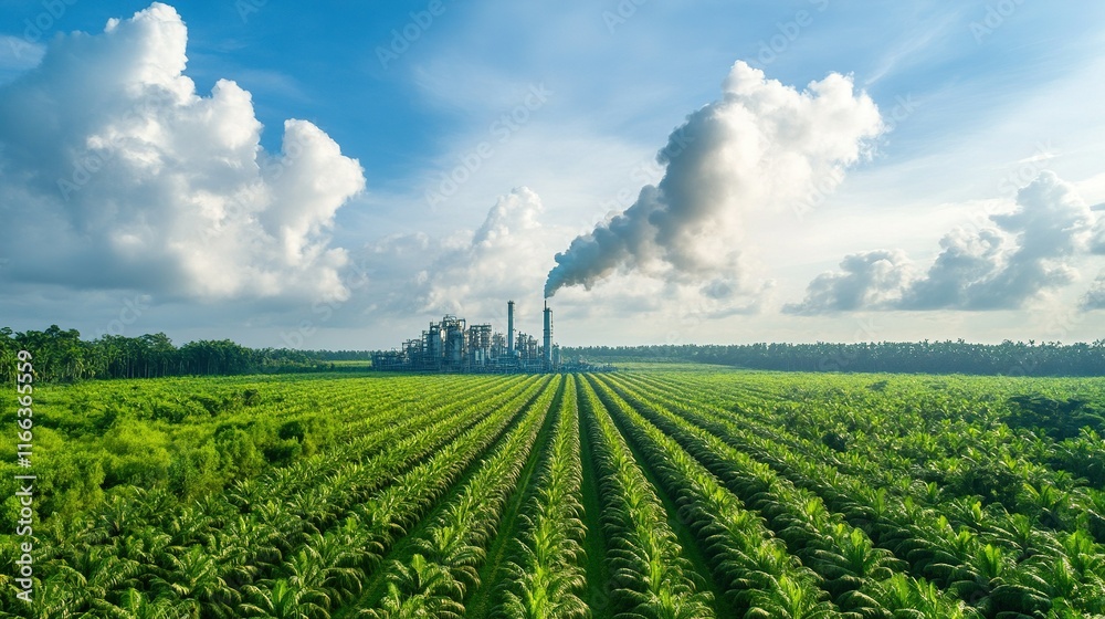 Palm Oil Refinery and Biofuel Conversion Plant in Lush Tropical Environment
