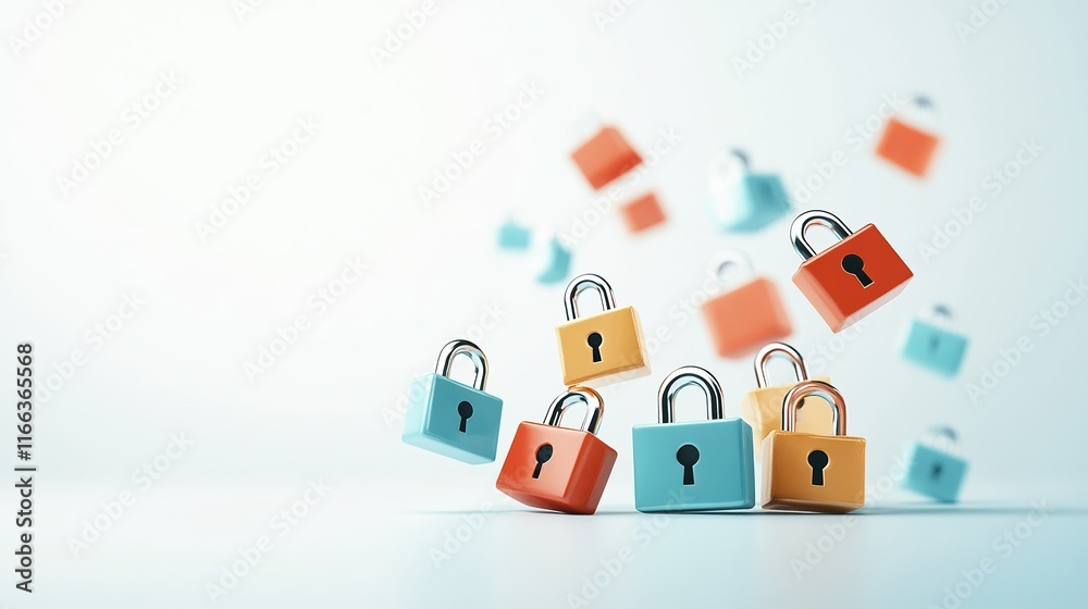 Obraz premium Password manager interface featuring sleek floating lock icons, modern design, user-friendly layout, vibrant colors, enhanced security focus