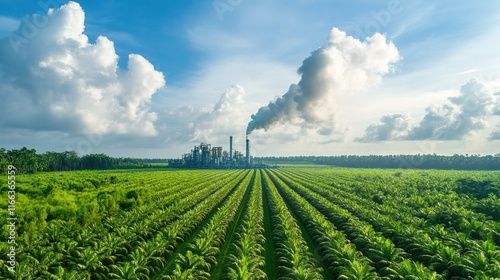 Obraz na płótnie Palm Oil Refinery and Biofuel Conversion Plant in Lush Tropical Environment w salonie