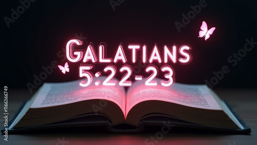 The word galatians floats gracefully a couple of inches above the open pages of an ancient Bible, as though it is levitating in mid-air. photo