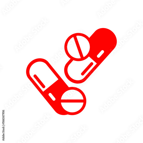 red capsule vector icon, medicine icon