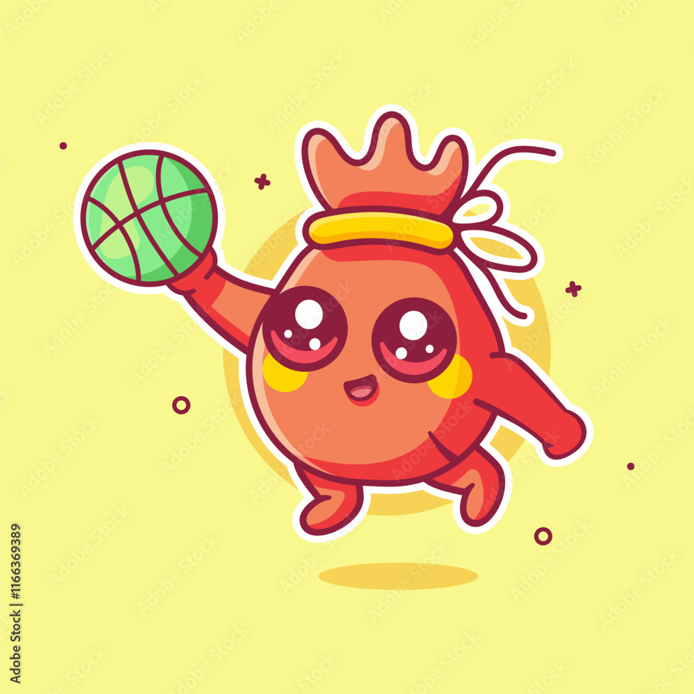 Naklejka premium cutie money bag character mascot playing basketball isolated cartoon