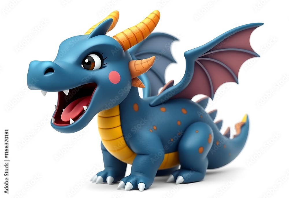 Naklejka premium Adorable Cartoon Dragon Posing Against a White Background. Generative AI