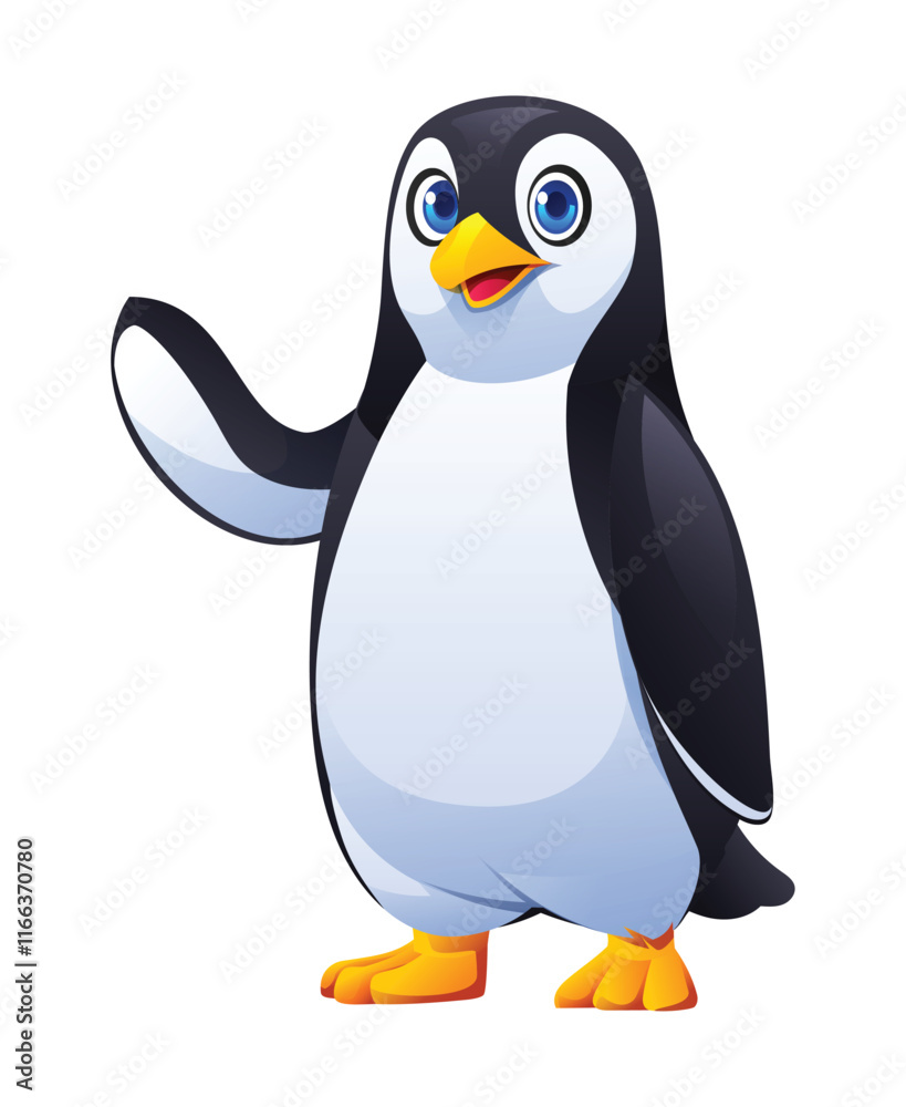 Obraz premium Cute penguin waving. Vector cartoon character illustration