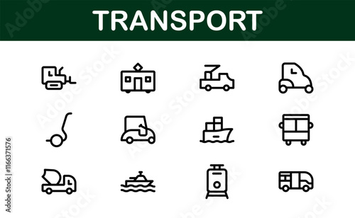 Comprehensive Transport Icon Pack. Editable, Minimalist Line Icons for Shipping, Logistics, Public Transport, and Travel Projects. photo