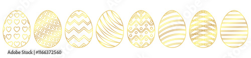 easter eggs set with gold line art style