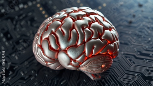 Futuristic Representation of a Human Brain with Circuitry Background Symbolizing AI and Technology photo