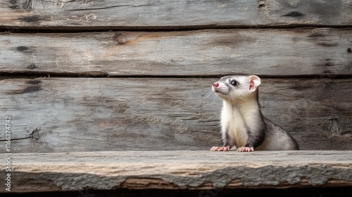 Wallpaper Mural A small ferret-like animal sits on a wooden surface, showcasing its curious expression. Torontodigital.ca
