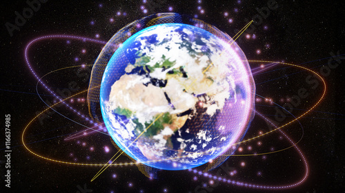 Fototapeta Naklejka Na Ścianę i Meble -  Technology communication global navigation satellite system,standard generic term for satellite navigation systems,GNSS,3d rendering , Elements of this image are decorated with NASA