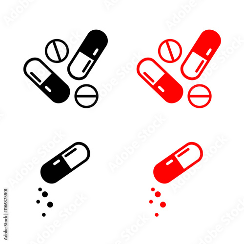 Capsule vector icon set. medicine icon. Tablet icon. Drug icon.