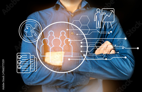 Human resource management concept, management, command and planning of the team in the company to follow the business competition plan and strategy