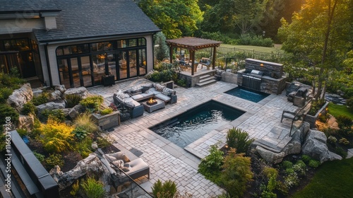Obraz na płótnie Luxury Backyard Oasis: Stunning Pool, Patio, and Landscaping Design w salonie