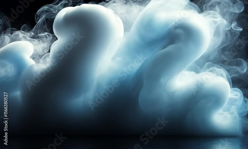 Ethereal clouds swirl above a dark surface, creating a mystical atmosphere.