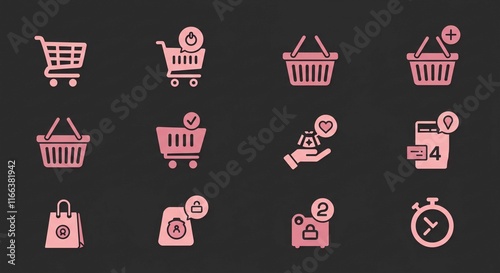 Online Shopping Cart Icons Ecommerce Retail Basket Add to Cart Checkout
