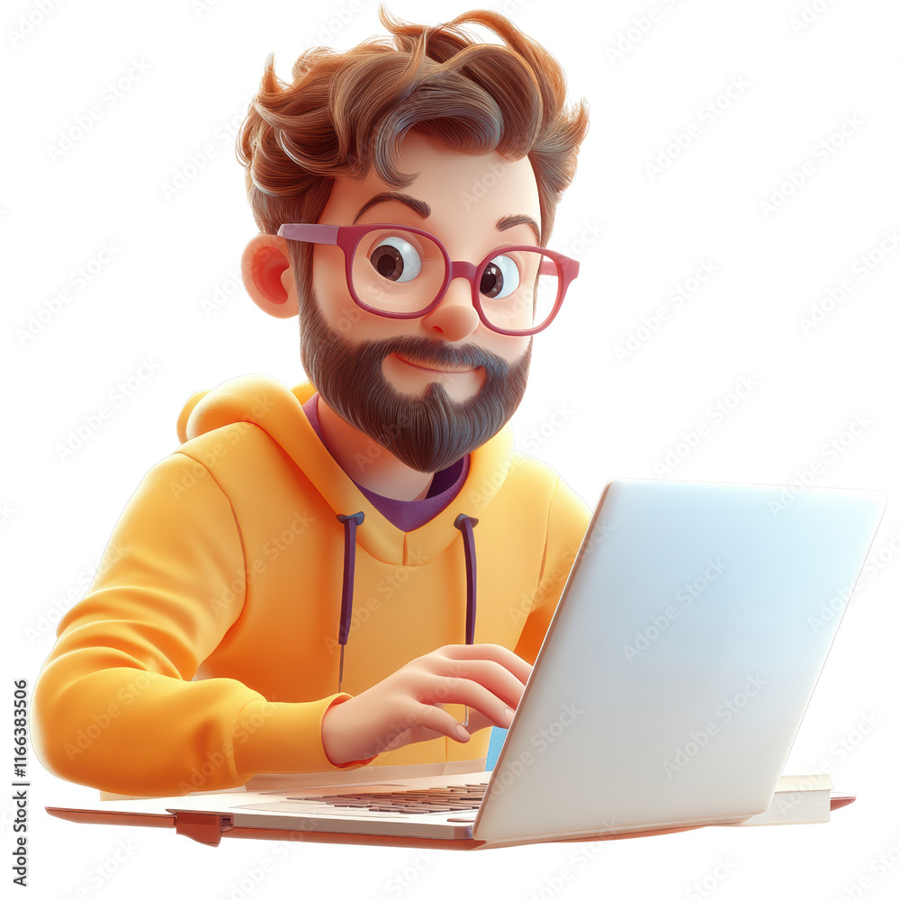 Creative professional working on laptop home office digital bright environment engaging perspective isolated on transparent background Creative professional working on laptop home office digital bright environment engaging perspective isolated on transparent background