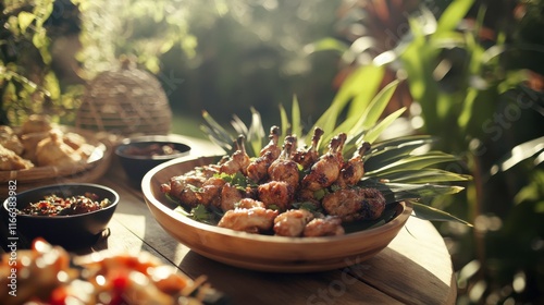 Family Reunion Feast with Soft Lighting in a Park Pavilion photo