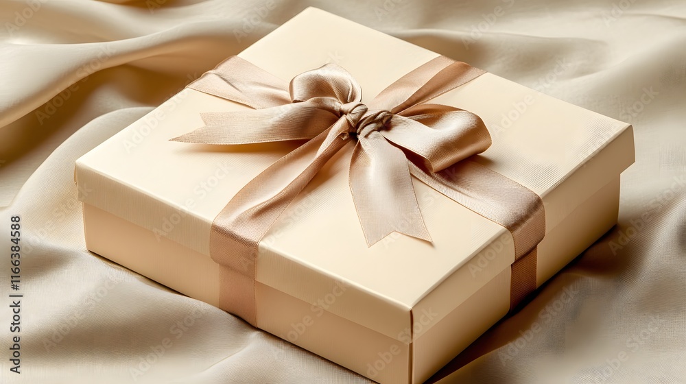 Obraz premium Elegant Beige Gift Box With Satin Ribbon Bow