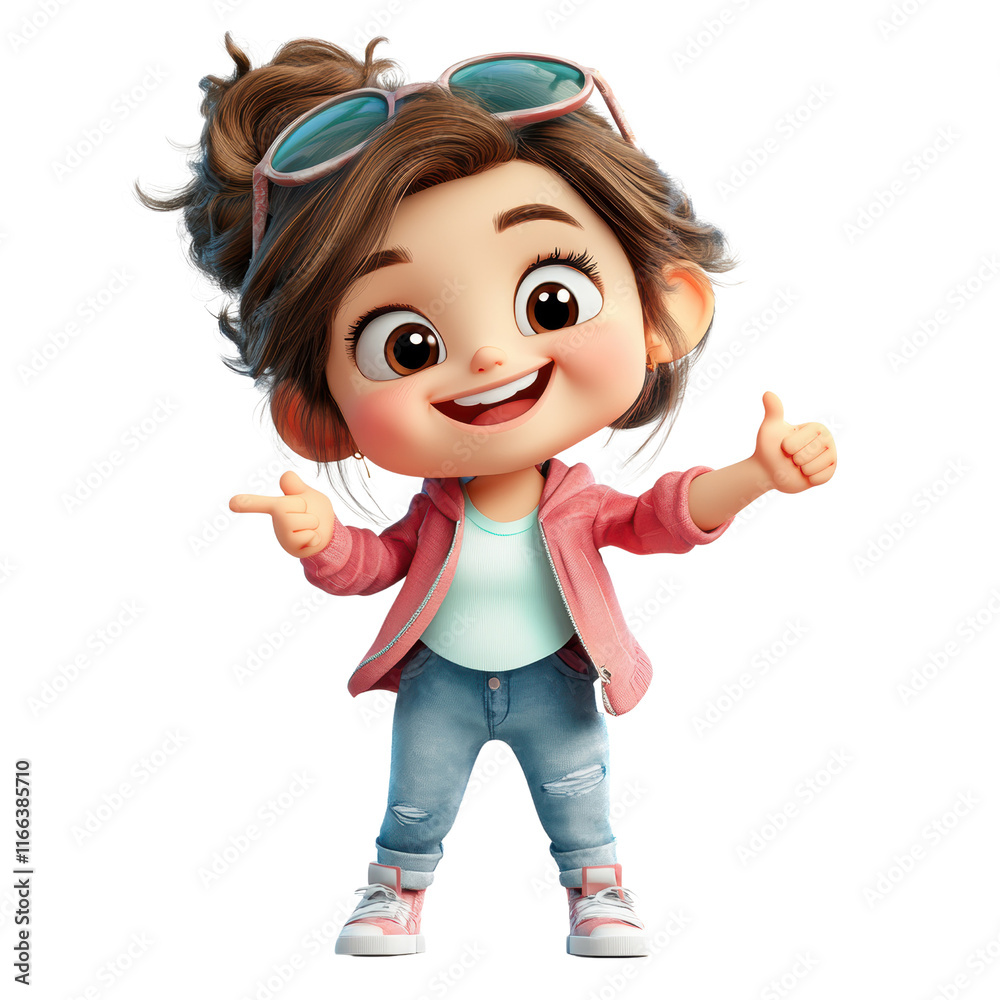 Cheerful cartoon character giving thumbs up bright background digital playful scene fun concept isolated on transparent background