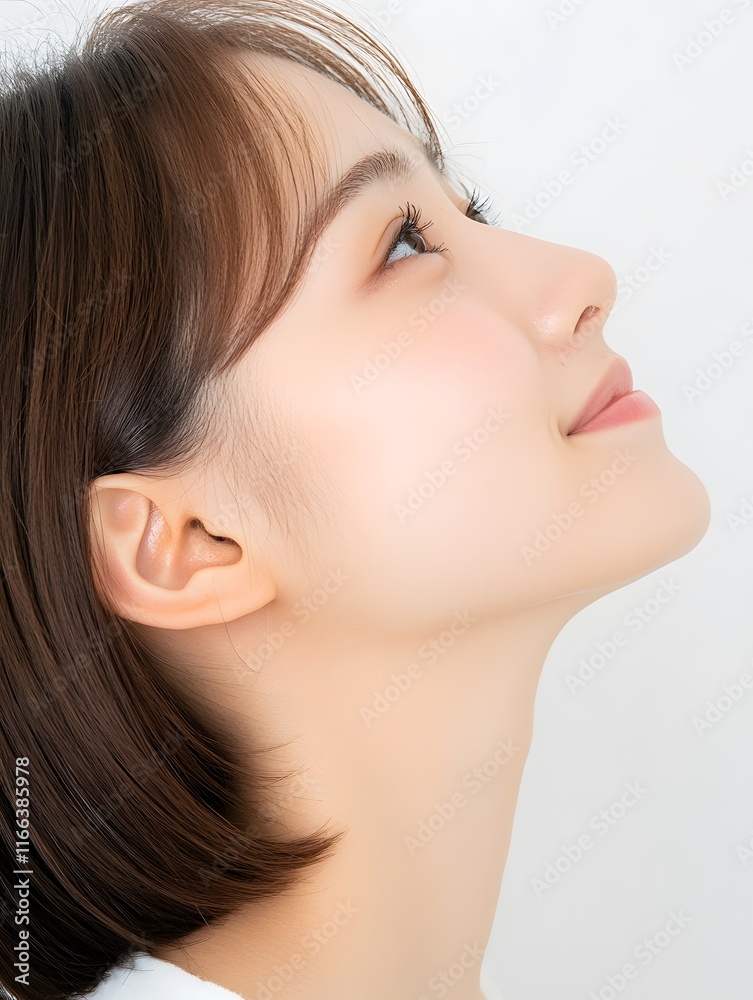 Asian female student with short hair wearing simple white clothes, Generative AI Asian female student with short hair wearing simple white clothes, Generative AI