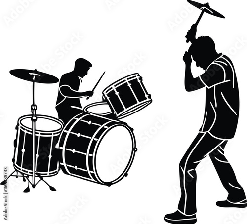 Drum-Kit silhouette vector, Drum set vector illustration, Drum-Kit line art vector design