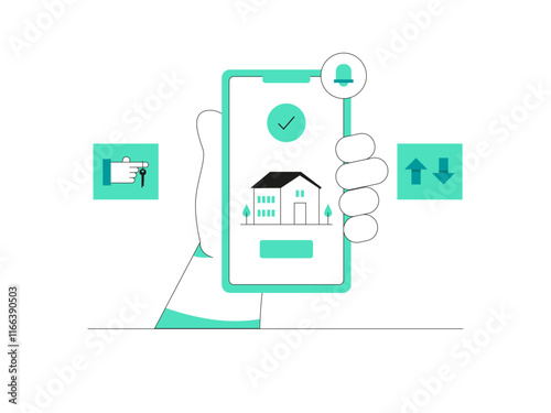 Online property apps. Migration illustration. Flat vector illustration