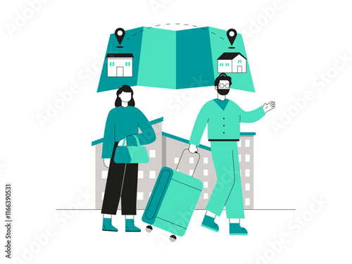 Migration to move house. Migration illustration. Flat vector illustration